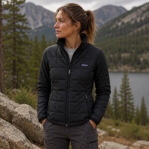 Vintage Patagonia Down Puffer Jacket Womens S Black Quilted Full Zip Lightweight